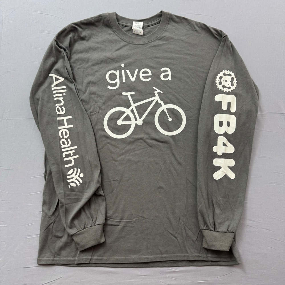 Gildan FB4K Give A Bike Change A Life‎ Long Sleeve Shirt Gray XL Allina Health